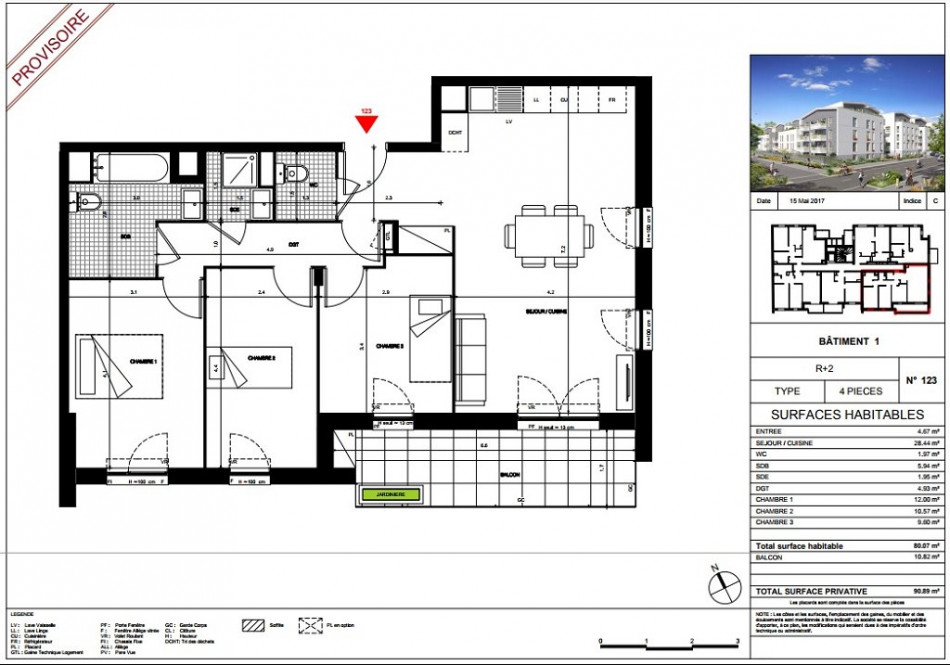 plan appartement 80m2 4 chambres