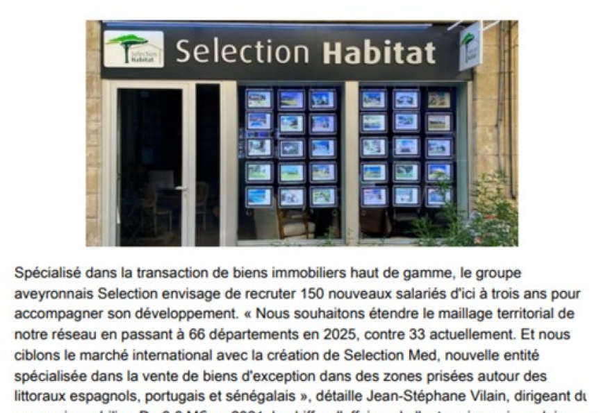 Selection groupe programme 150 recrutements Selection immobilier