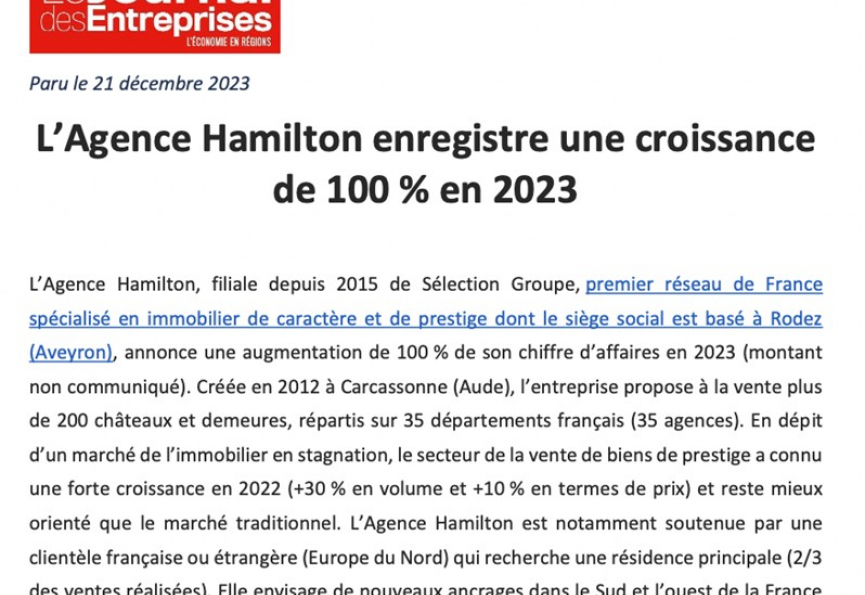 Lagence hamilton enregistre une croissance de 100 % en 2023 Selection habitat