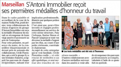 S'antoni immobilier reçoit ses premières médailles d'honneur du travail S'antoni immobilier