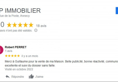 Avis client cinq étoiles google sur page agence immobilière à annecy cp immobilier Cp immobilier