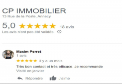 Avis client google sur page agence immobilière à annecy cp immobilier Cp immobilier