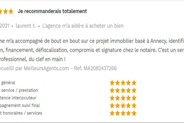 Avis 5 étoiles site meilleurs agents pour agences immobilières à annecy cp immobilier 12/01/2021 Cp immobilier