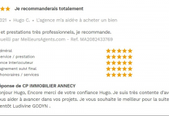 Avis 5 étoiles site meilleurs agents pour agences immobilières à annecy cp immobilier 07/01/2021 Cp immobilier