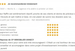 Avis 5 étoiles site meilleurs agents pour agences immobilières à annecy cp immobilier 06/01/2021 Cp immobilier