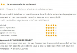 Avis 5 étoiles site meilleurs agents pour agences immobilières à annecy cp immobilier 04/11/2020 Cp immobilier