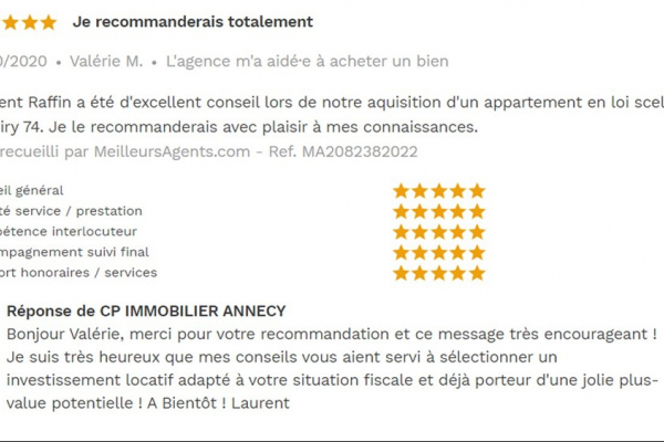 Avis 5 étoiles site meilleurs agents pour agences immobilières à annecy cp immobilier 27/10/2020 Cp immobilier