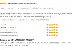 Avis 5 étoiles site meilleurs agents pour agences immobilières à annecy cp immobilier 9/07/2020 Cp immobilier