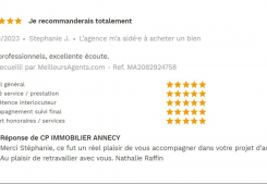 Avis 5 étoiles site meilleurs agents pour agences immobilières à annecy cp immobilier 28/03/2023 Cp immobilier