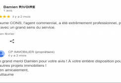 Avis client cinq étoiles posté sur notre page google agence immobiliere cp immobilier annecy en fevrier 2024 Cp immobilier