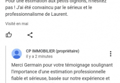 Avis client cinq étoiles posté sur notre page google agence immobiliere cp immobilier annecy en mai 2024 Cp immobilier