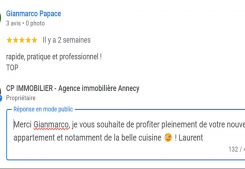 Avis client 5 étoiles page google agence cp immobilier une des meilleures agences immobilières à annecy Cp immobilier