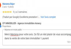 Avis client 5 étoiles page google agence immobilière à annecy cp immobilier 29/07/2024 Cp immobilier