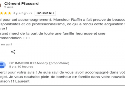 Avis client cinq étoiles google sur page cp immobilier une des meilleures agences immobilières à annecy Cp immobilier