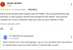 Avis client carrillon 5 etoiles sur la page google cp immobilier annecy une des meilleures agences immobilières à annecy Cp immobilier