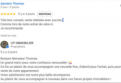 Avis client thomas cinq etoiles sur la page google cp immobilier annecy une des meilleures agences immobilières à annecy Cp immobilier