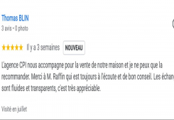 Avis client blin cinq etoiles sur la page google cp immobilier annecy une des meilleures agences immobilières à annecy Cp immobilier