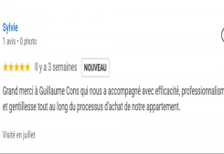 Avis client sylvie cinq etoiles sur la page google cp immobilier annecy une des meilleures agences immobilières à annecy Cp immobilier