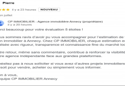 Avis client pierre cinq etoiles sur la page google cp immobilier annecy une des meilleures agences immobilières à annecy Cp immobilier