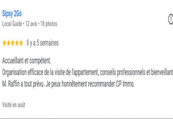 Avis client sipsy cinq etoiles sur la page google cp immobilier annecy une des meilleures agences immobilières à annecy Cp immobilier