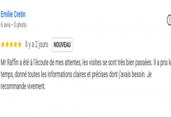Avis client emilie 5 etoiles sur la page google cp immobilier annecy une des meilleures agences immobilières à annecy Cp immobilier