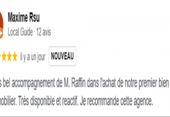 Avis client maxime cinq etoiles sur la page google cp immobilier annecy une des meilleures agences immobilières à annecy Cp immobilier