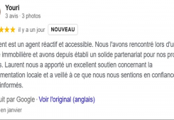 Avis client youri 5 etoiles sur la page google de cp immobilier annecy une des meilleures agences immobilières à annecy Cp immobilier