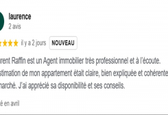 Avis cliente laurence cinq etoiles sur la page google cp immobilier une des meilleures agences immobilières à annecy Cp immobilier