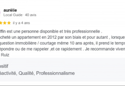 Avis client aurélie cinq etoiles sur la page google cp immobilier une des meilleures agences immobilières à annecy Cp immobilier
