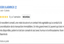 Avis client koen cinq etoiles sur page google cp immobilier annecy une des meilleures agences immobilières à annecy Cp immobilier