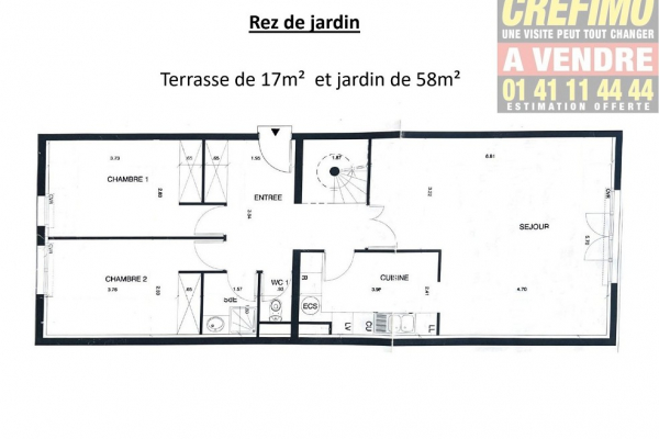 Superbe rez-de-jardin sur deux niveaux Crefimo